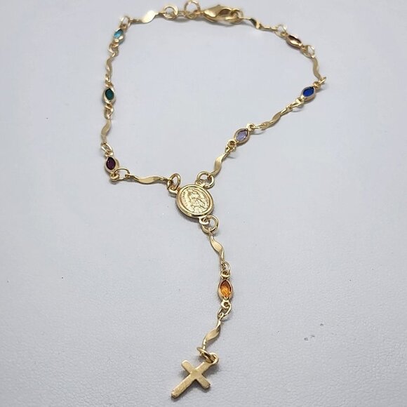 Brand New Brazilian 18k Gold Filled Multi color Virgen De Guadalupe Bracelet - Picture 1 of 5
